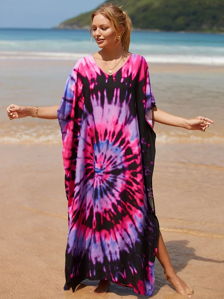 New Print Bohemian Dress Beach Cover Up allentato Kanftan pareo Maxi Dress costume da bagno Beachwear Robe Plage abito Casual