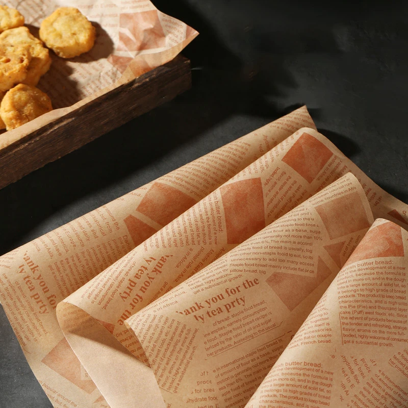 50 Pcs Sandwich Burger Fries Bread Packaging Paper, Oil-Proof Wax Paper, Kitchen Baking Tool, Packaging decorative paper