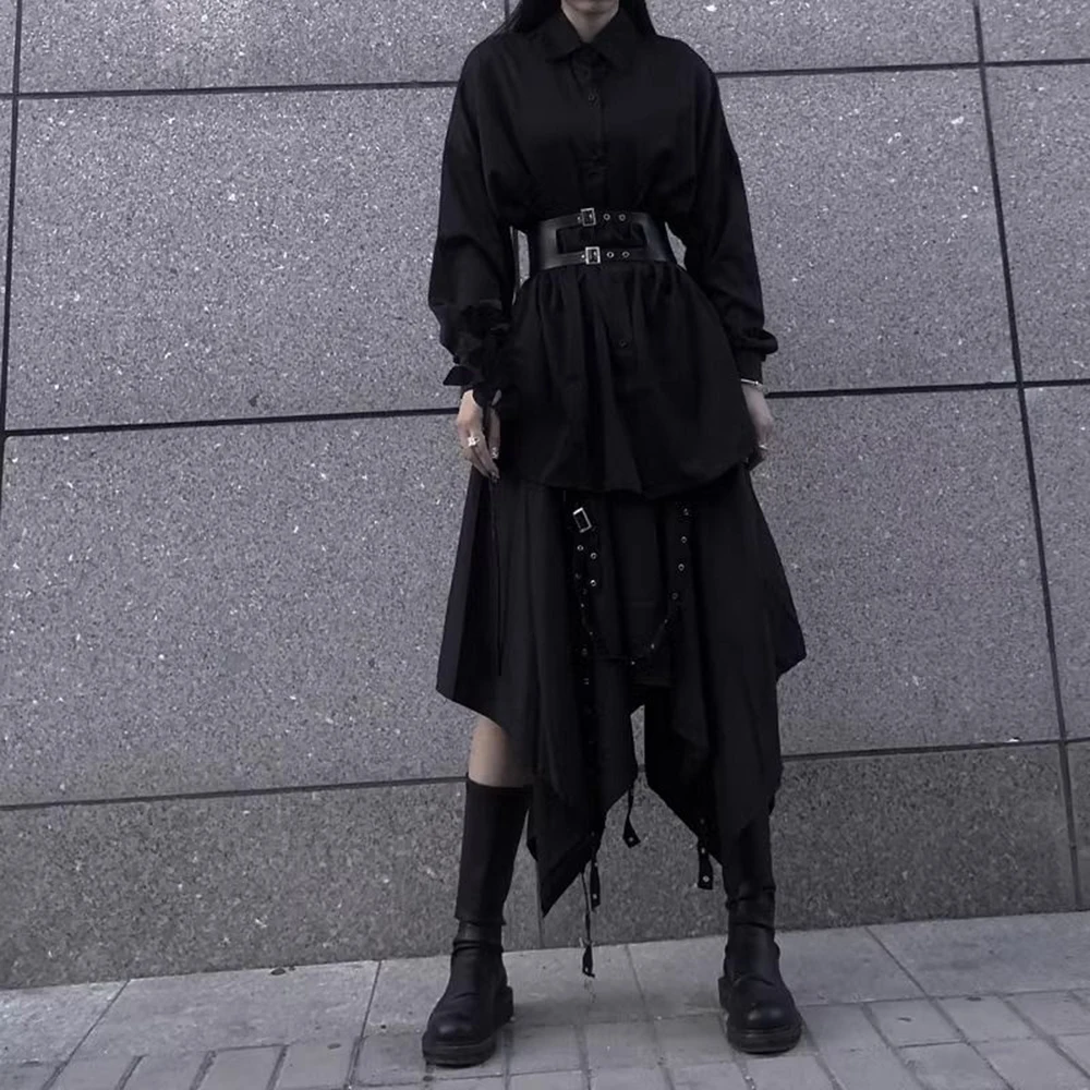 

Y2k Streamer Irregular Skirt Pants Gothic Dark Style Hakama Genderless Japanese Streetwear Casual Wide-Leg Samurai Pants Unisex