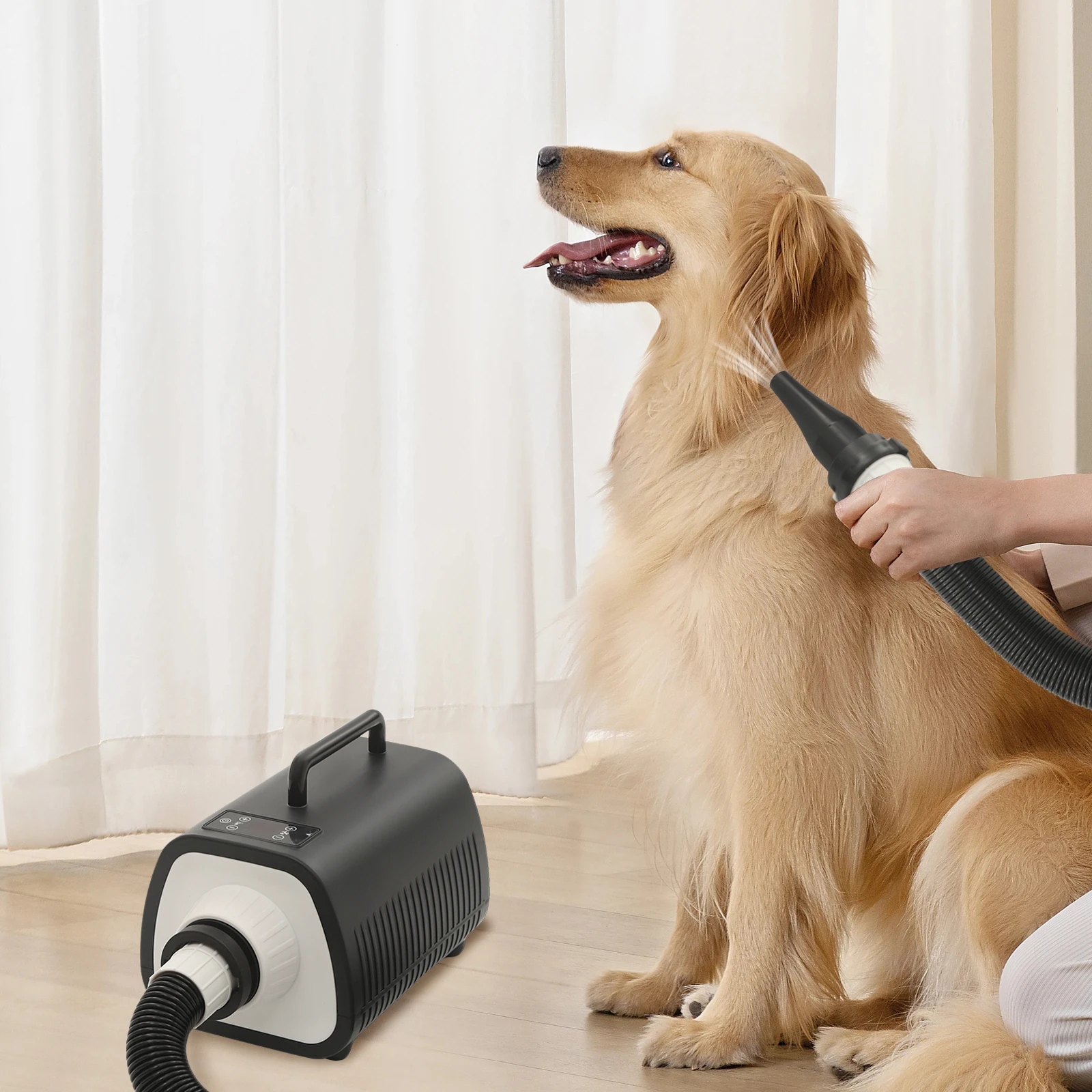 

2100W Dog Grooming Blow Dryer Hair Dryer With Handles 9 Speed Adjustment (77-140℉) Led Display 3 Nozzles For Dogs