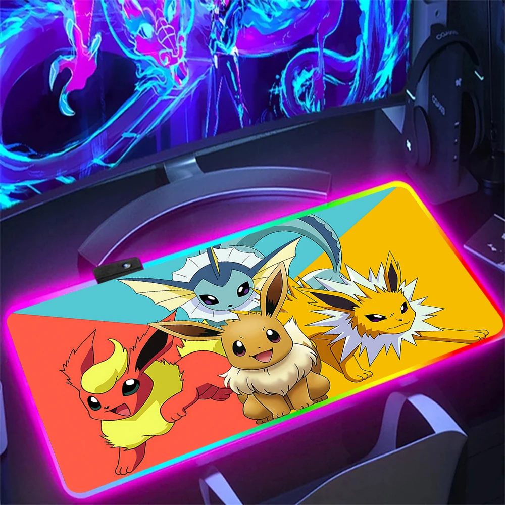 

P-pokemons Pikachus Gengars RGB Pc Gamer Keyboard Mouse Pad Mousepad LED Glowing Mouse Mats Rubber Gaming Computer Mausepad