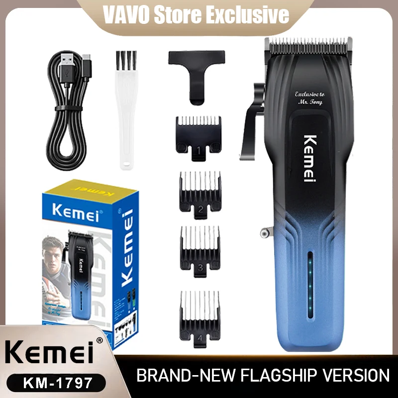 

Kemei KM-1797 Powerful Cordless Hair Clipper Electric Professional Barber Hair Trimmer Beard Haircutting Machine rechargeable