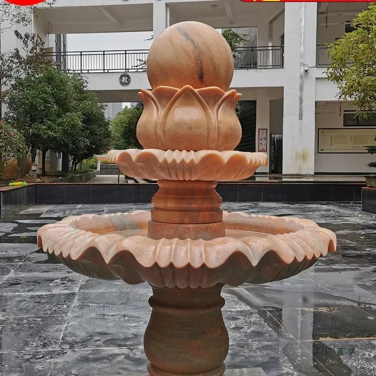 Stone carving marble fountain feng shui ball European outdoor large flowing water jet community villa courtyard