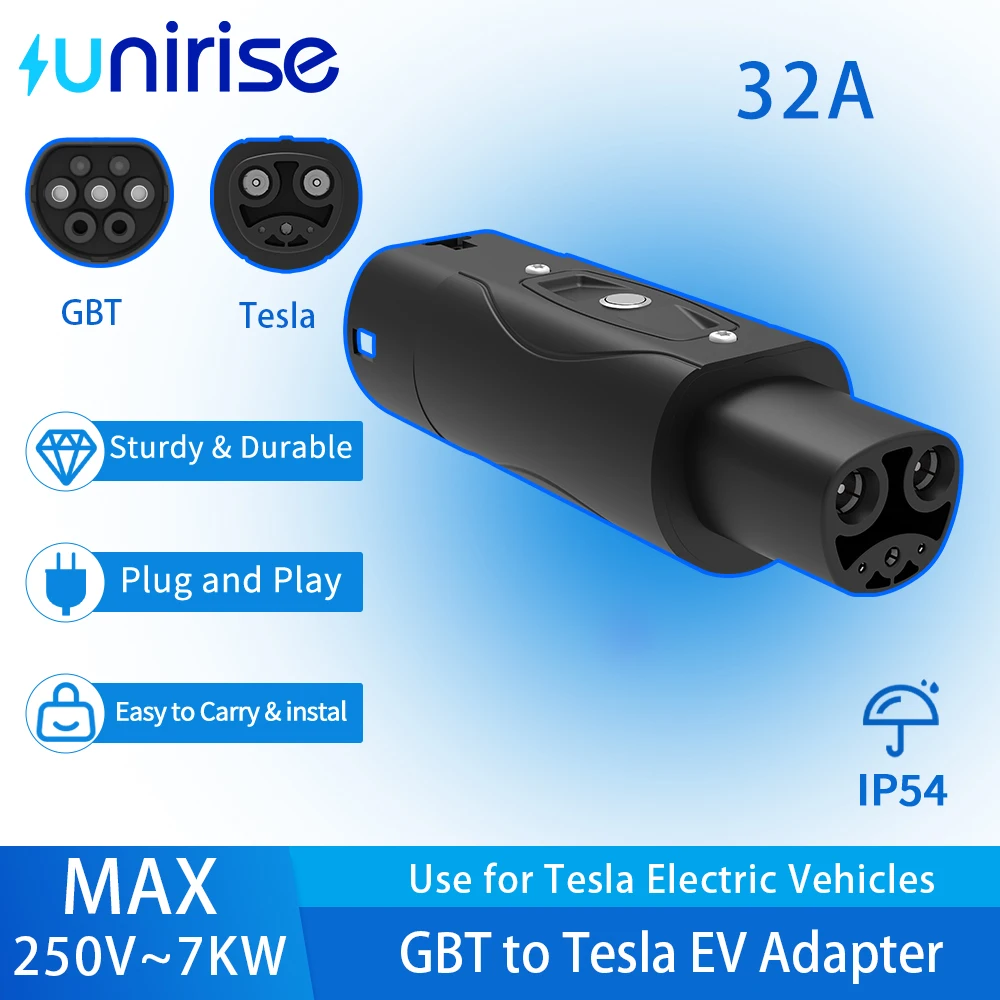 Unirise 32A محول GBT إلى تسلا شاحن سيارة كهربائية ل GB/T شحن محول إلى تسلا نموذج y/3/S/X EV موصل محول