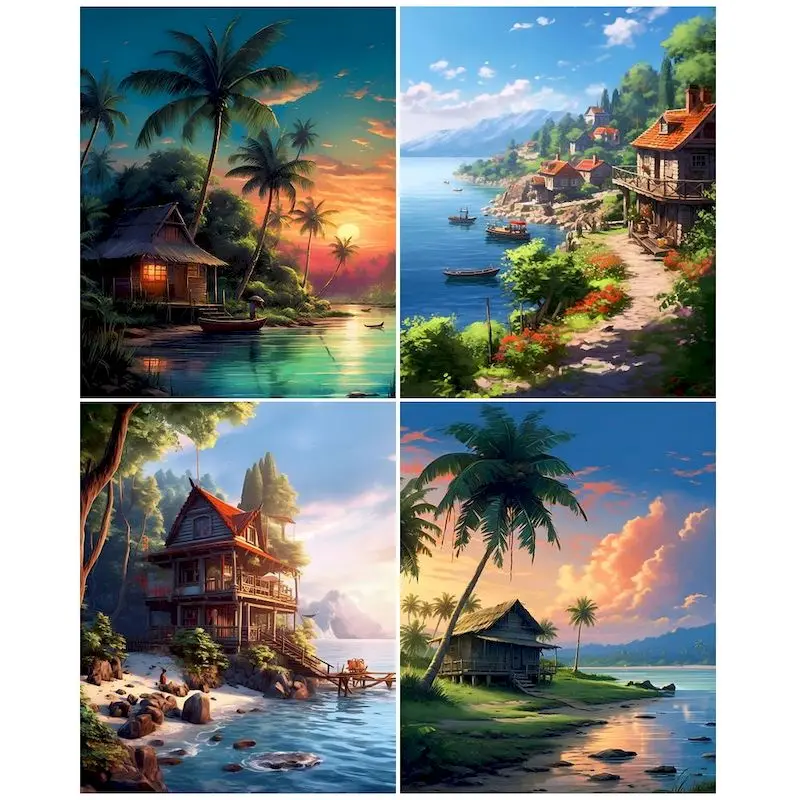 SDOYUNO DIY Houses Paint By Number For Adults HandPainted Canvas Painting Art Gift Coloring By Number