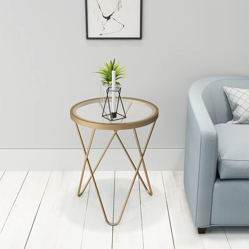 

Nordic Gold Round Coffee Table Living Room Small Auxiliary Bedside Table Glass Hall Furniture Mesa Auxiliar Home Decoration