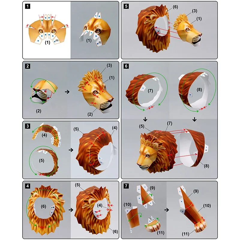 الأسد اوريغامي الفن للطي البسيطة لطيف ثلاثية الأبعاد ورقة نموذج Papercraft الحيوان الشكل DIY بها بنفسك الاطفال الكبار اليدوية الحرفية اللعب QD-250