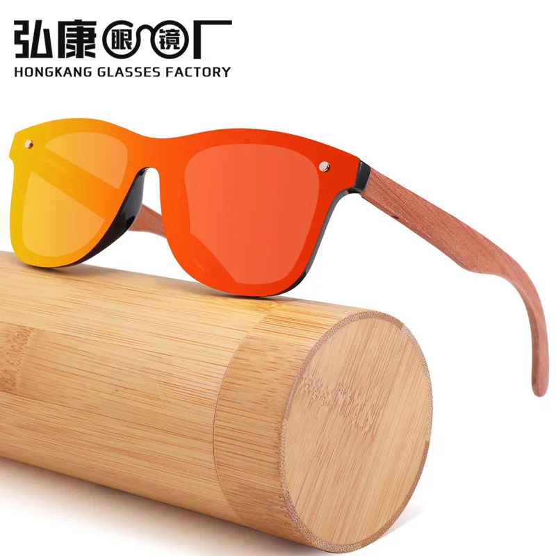 Cross-Border New Arrival Amazon Bamboo Wood Glasses Women's One-Piece Frameless European and American Polarized Sunglasses Men's