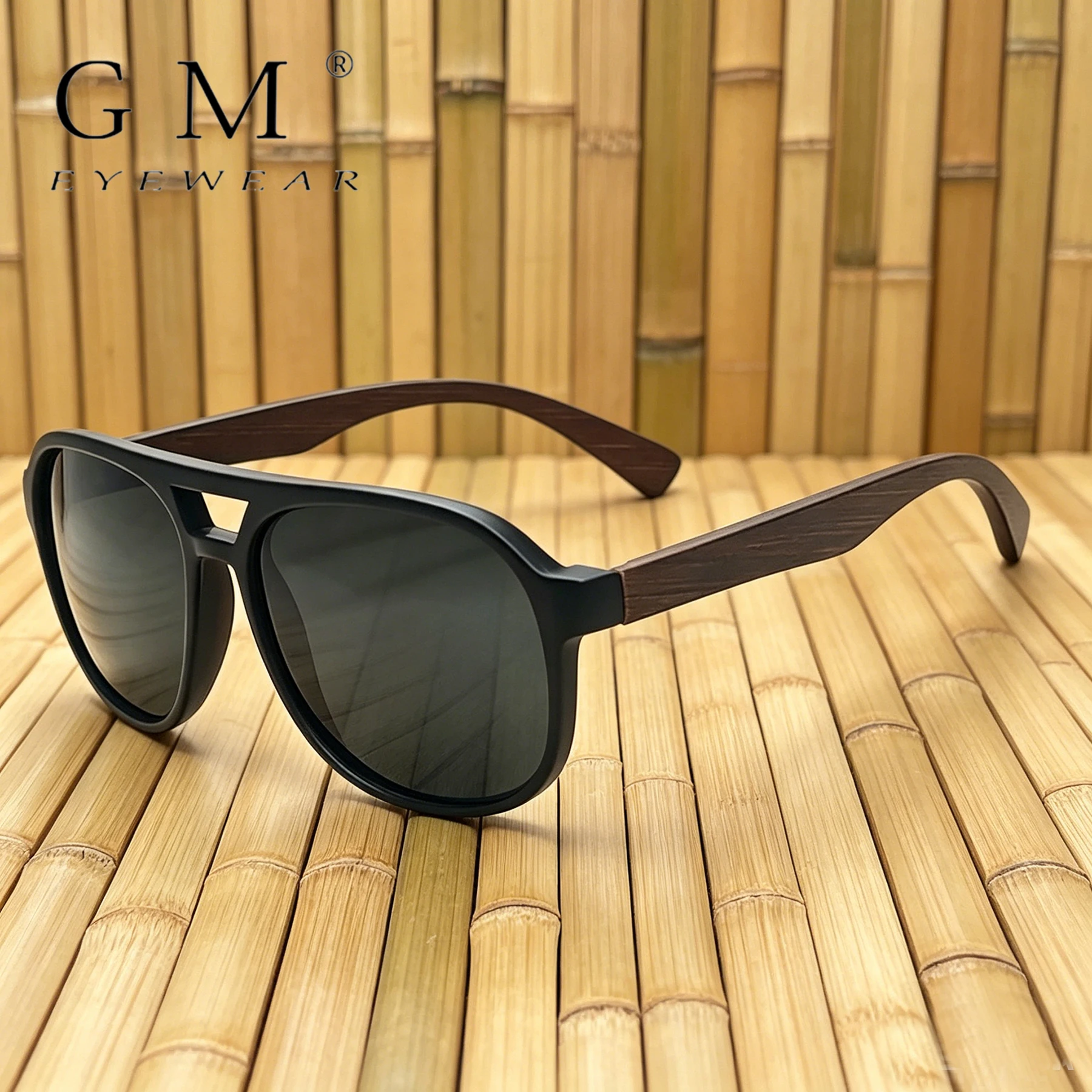 GM Handmade Natural Wooden Sunglasses Women Men Brand Design Vintage Fashion Glasses Gray Polarized Lens Accept OEM 26005