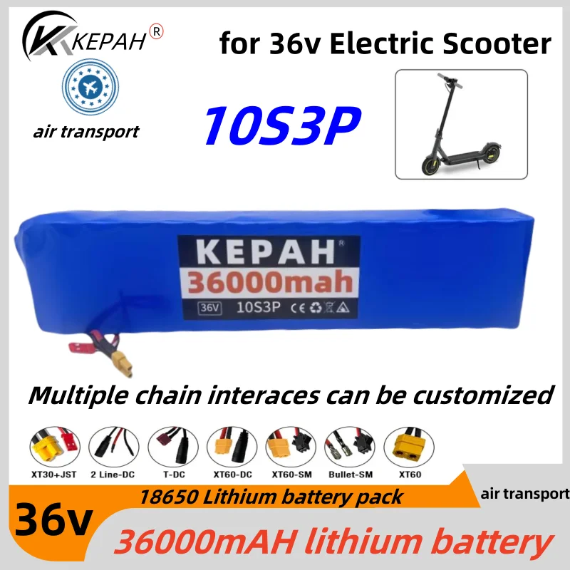 36V 36000mAh 18650 Rechargeable Lithium Battery Pack 10S3P 1000W Power Modified Bicycle Scooter Electric Vehicle with BMS