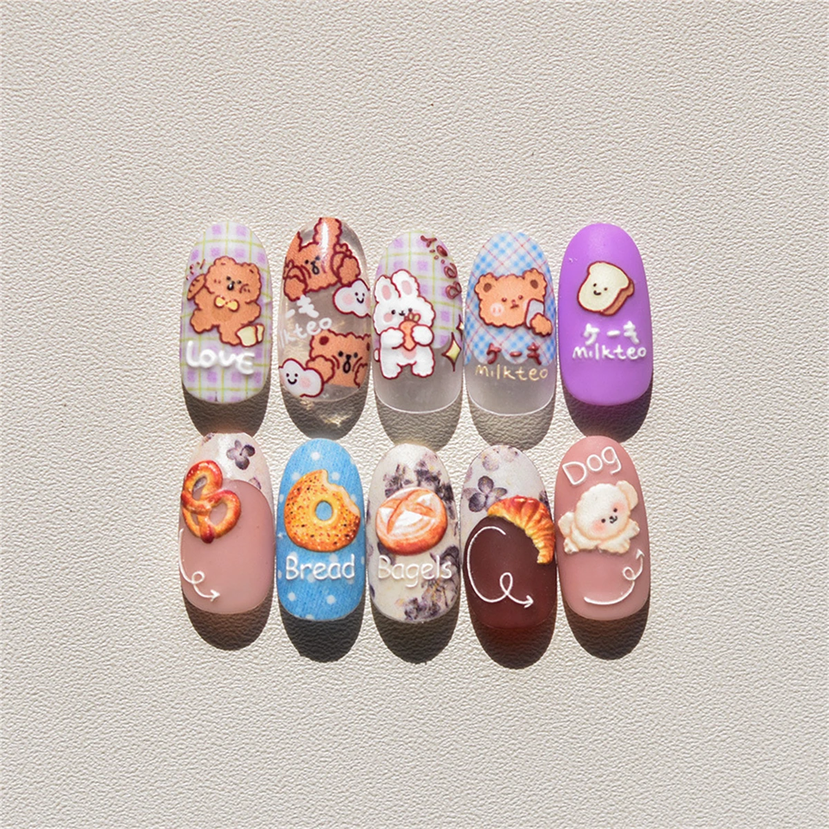 1 pçs 5d alívio animais arte do prego kawaii adesivos dos desenhos animados urso coelho cão auto adesivo transferência decoração do prego decalques deslizantes diy