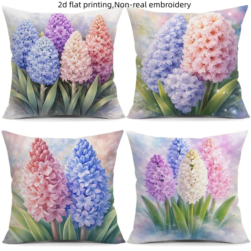 Dreamy Hyacinth Floral Throw Pillow Covers, Colorful Hyacinth Bouquet Print Cushion Cases, Spring Garden Decor for Living Room