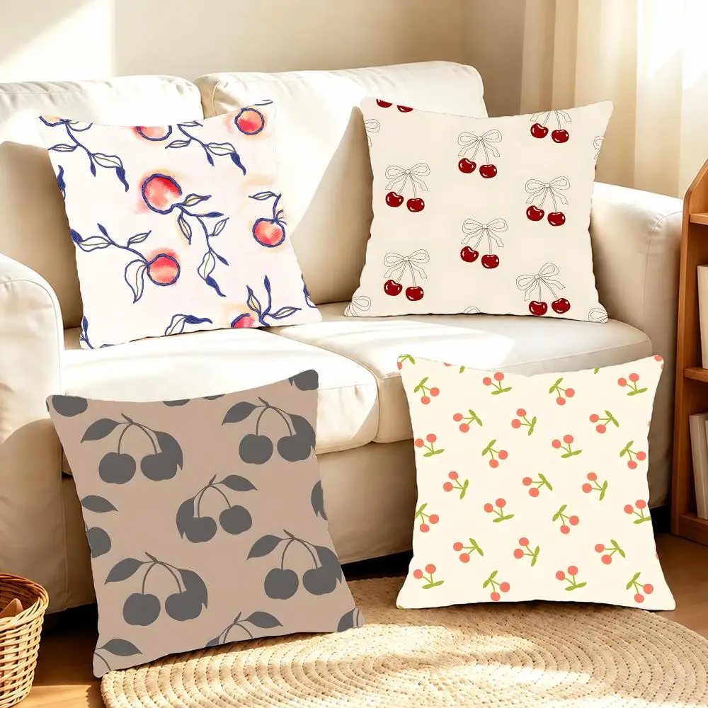 Glossy Painterly Art C-Cherries Cushion Cover Sofa Living Room Home Decor Invisible Zipper Anti-dustmite Shell