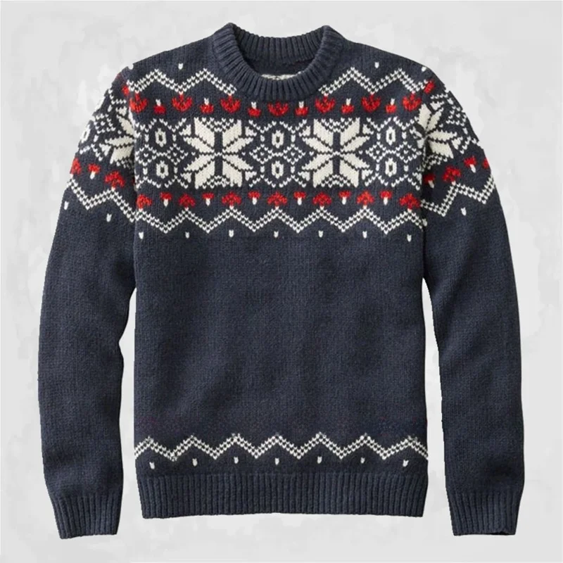 

Мужской вязаный свитер с круглым вырезом и длинными рукавами, осенняя коллекция 2024, базовый слой, с цветочным узором, повседневный, молодежный, активный, утепленный трикотаж