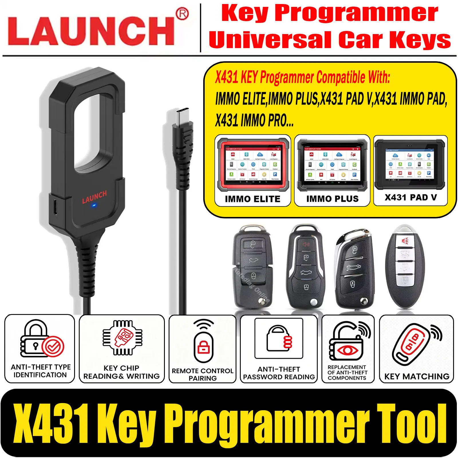 Launch X431 Key Programmer Remote Maker with Universal Remote Smart Key for the LAUNCH X431 IMMO ELITE, IMMO PLUS, PAD V, PAD VI