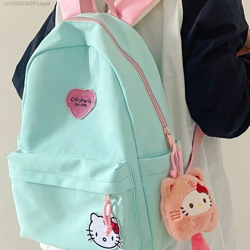 Sanrio Hello Kitty Cartoon Canvas Bag Y2k Student Cute Printing Large Capacity Schoolbag Sweet Girl Aesthetic Trendy Backpack