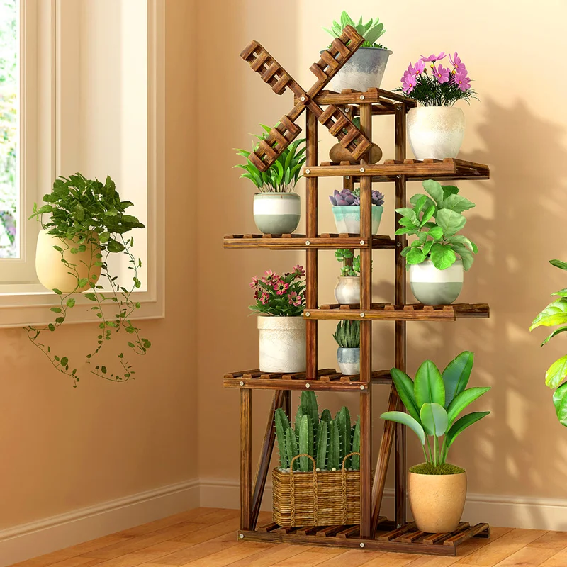 

5-Tier Solid Wood Plant Stand - Indoor/Outdoor Modern Flower Shelf, Space Saving Display Rack for Succulents Potted Plants