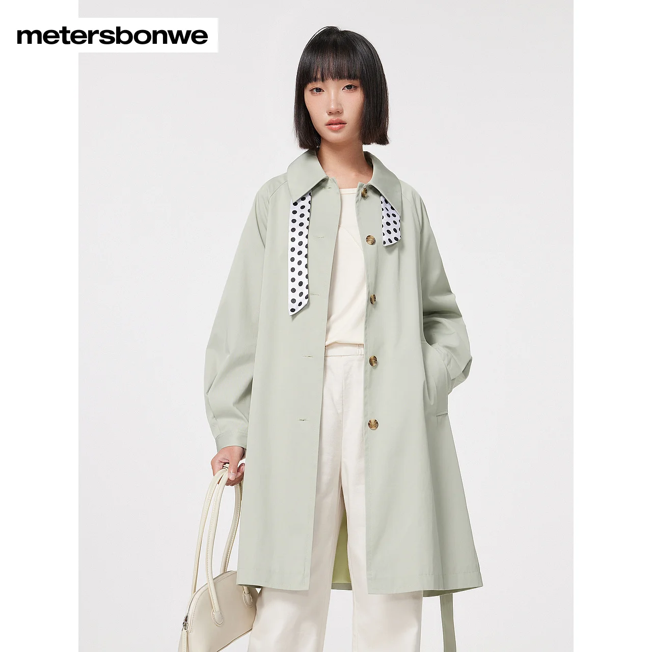 

Metersbonwe Basic Cotton Trench Coat Women Spring Fall New Wind Coat Ladies Outer Garment Windcheater Brand