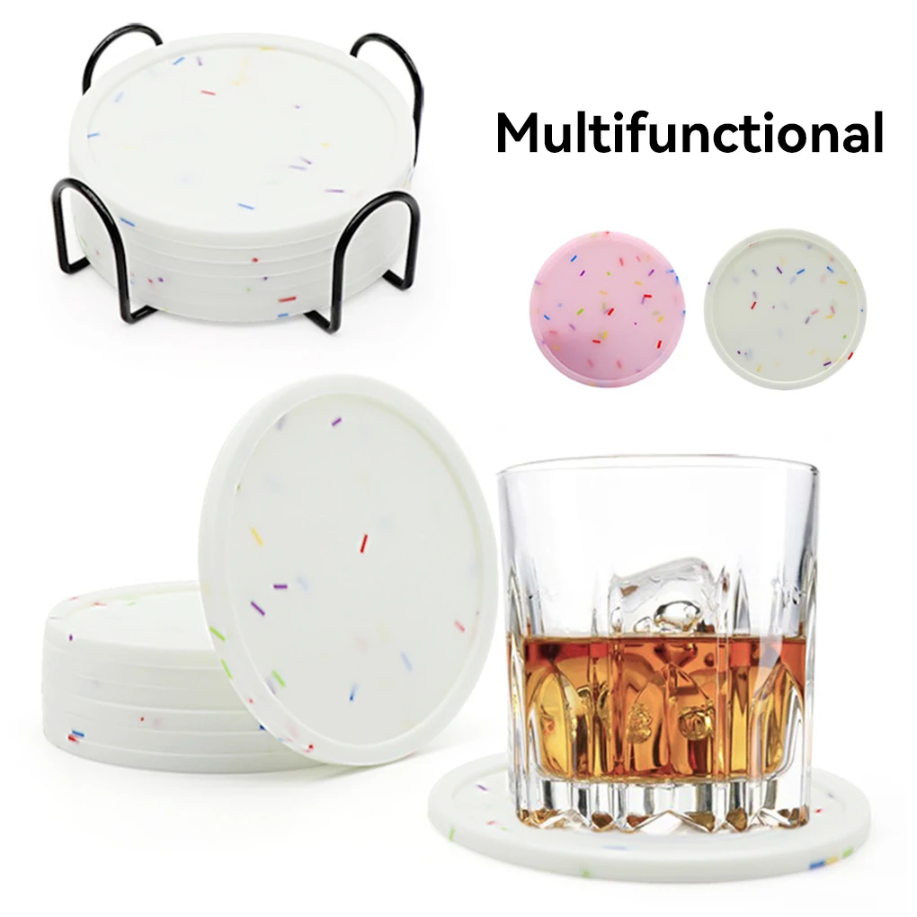 

Silicone Coasters 10cm Round Cup Coaster Anti-Skid Candy Color Pad Thickened For Mugs Tabletop Restaurants Offices White