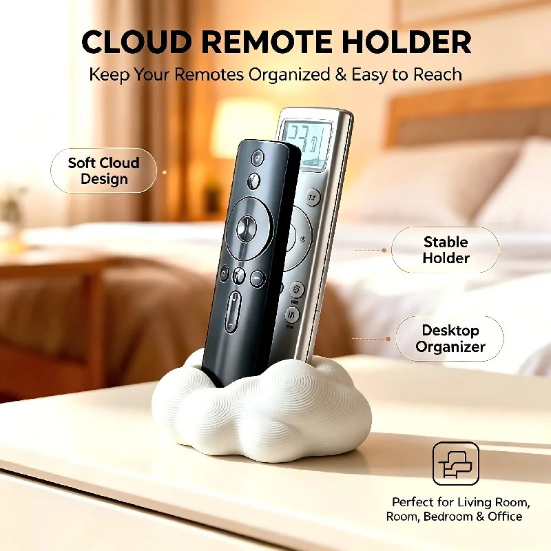 3D Printed Cloud Remote Control Holder, Desk Organizer Storage Container for Bedroom, Office and Living Room Decor