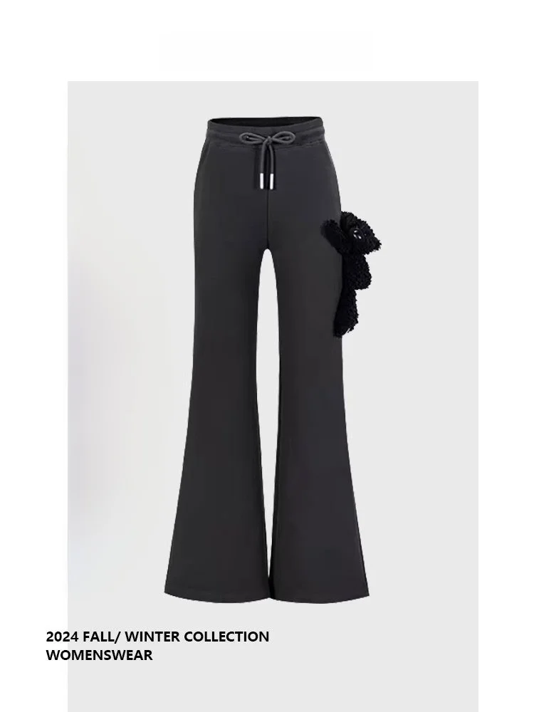 

Forever 2 Design Sensation 3D Bear Pattern Flared Casual Pants Women's Faionable Versatile Slimming Long Trousers Autumn N...