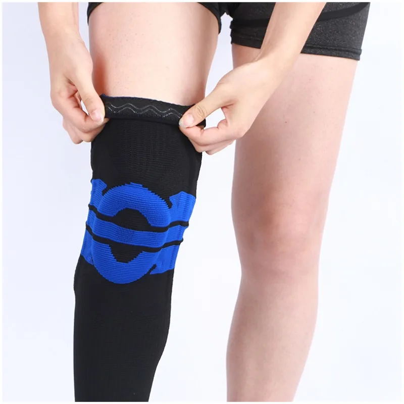 

Длинные спортивные наколенники с силиконовой пружинной опорой для бега, пешего туризма, фитнеса, расширенная защита колена для езды на велосипеде