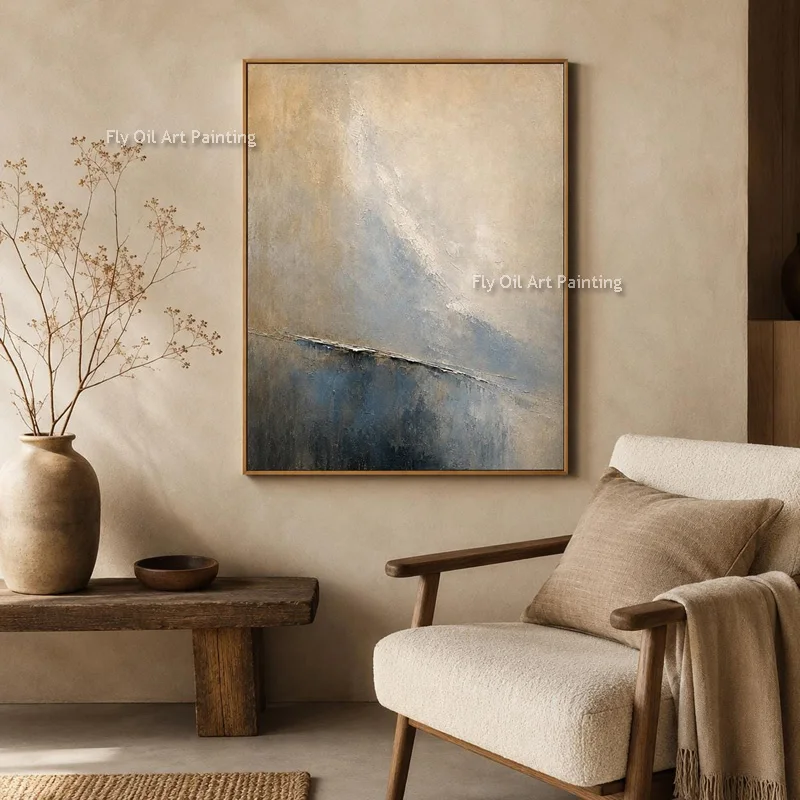 Original Handmade Palette Knife Canvas Oil Painting, Muted Earth Tone Minimalist Abstract Landscape Wall Artwork