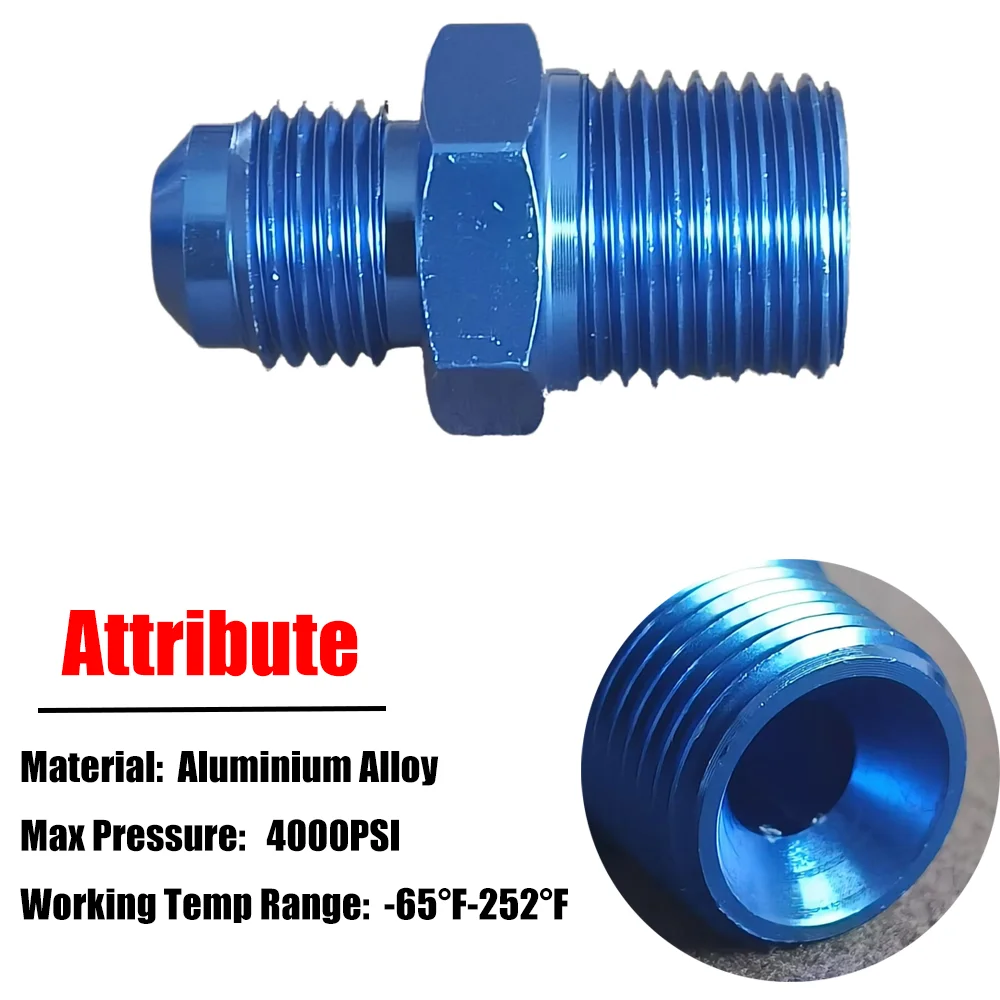 AN3AN4 AN6 AN8 AN10 AN12 Flare Male to NPT Thread Straight Fuel Oil Air Hose Fitting Pipe Adapter Car Auto Accessories Bare Blue