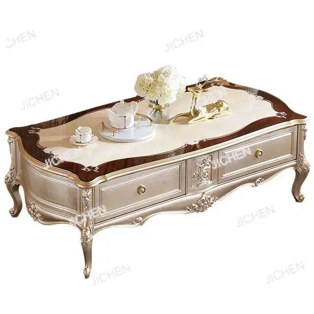 European countertop parquet TV cabinet cross-border export solid wood carving flower champagne gold storage square tea cabinet