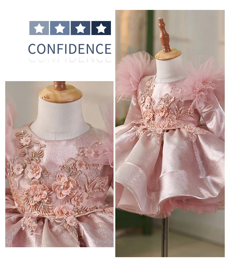 Vestido de princesa esponjoso de alta gama para niñas, ropa de fiesta de cumpleaños para niños, vestido de baile bordado, vestidos de noche dulces con cuentas