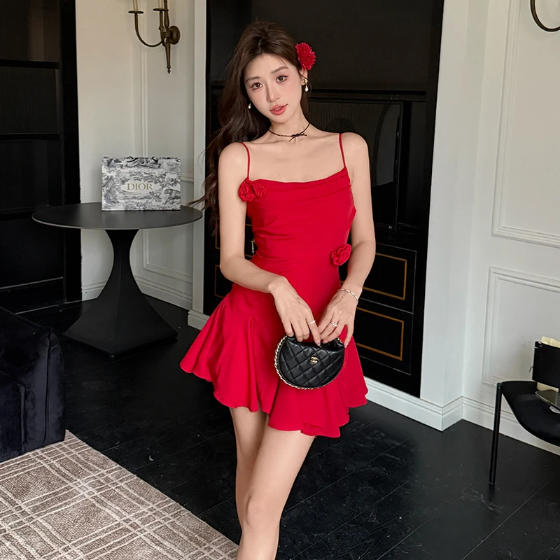 

2025 Summer Women Retro Suspender Slim Mini Dress Party Club
