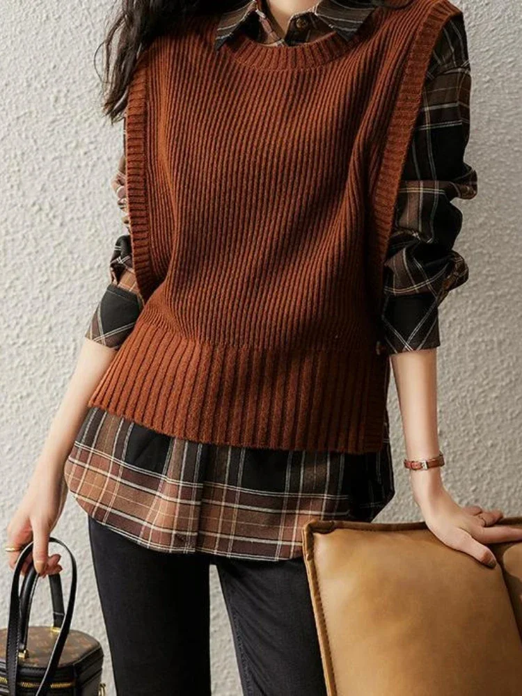

Waistcoat Round O Neck Solid Knit Vests For Women Pullover Lady Sweaters Wool Fashion 2024 Smooth Sleeveless Clothing Winter Y2k
