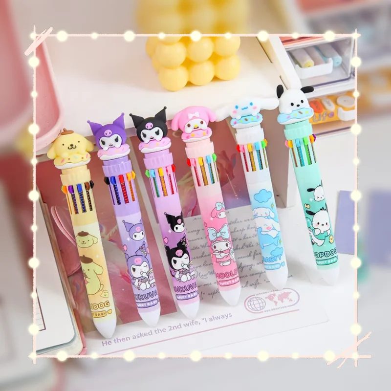 Sanrio 볼펜 36pcs 만화 Kuromi 헬로 키티 Cinnamoroll 10 색 0.7 학교 학생 문구 그리기 Wrirte 마크 펜