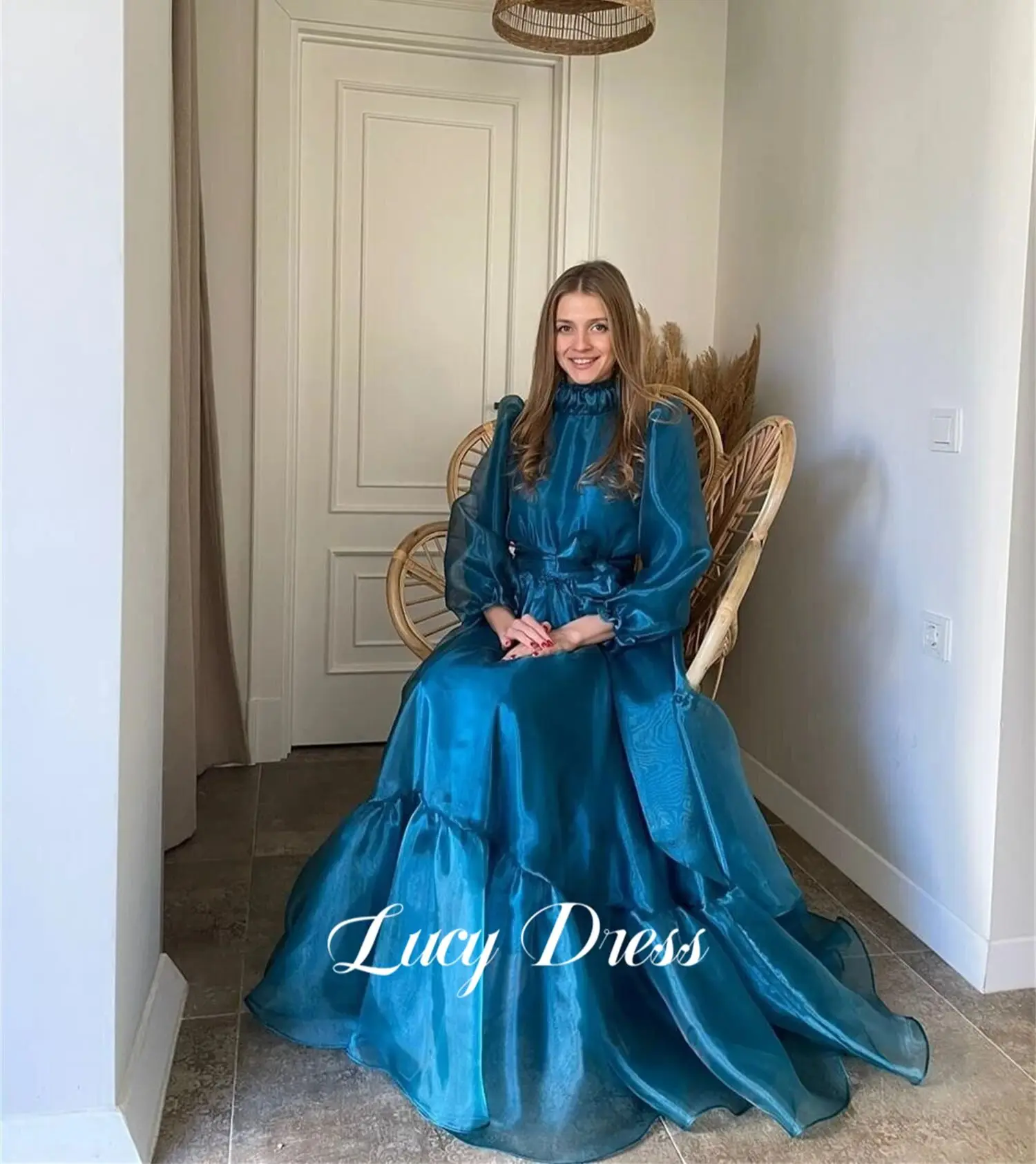 Lucy Organza Princess Dress Line A Puff Sleeves Ball Gown Graduation Round Neck Evening Dresses for Formal Occasions Prom