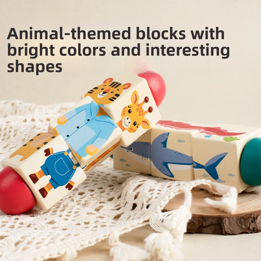 Giocattolo educativo di puzzle di rotazione animale in legno Giocattolo educativo Blocchi di puzzle rotanti di cartone animato Giocattolo di abbinamento