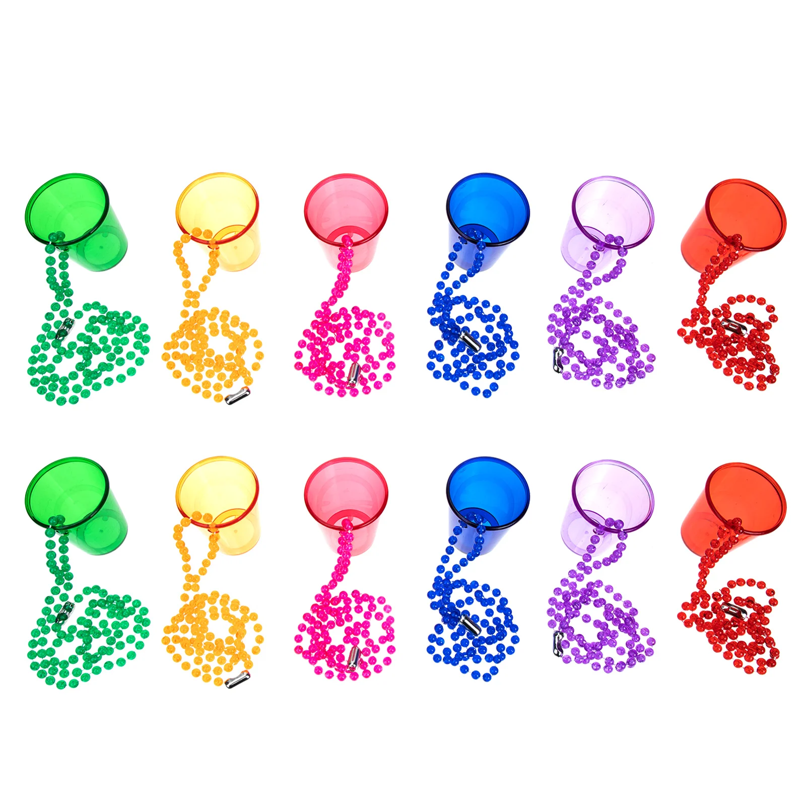 

12pcs Beaded Shot Cup Necklace Plastic Mini Hanging Party Wine Cups Bachelor Bachelorette Colorful Small Portable Glass