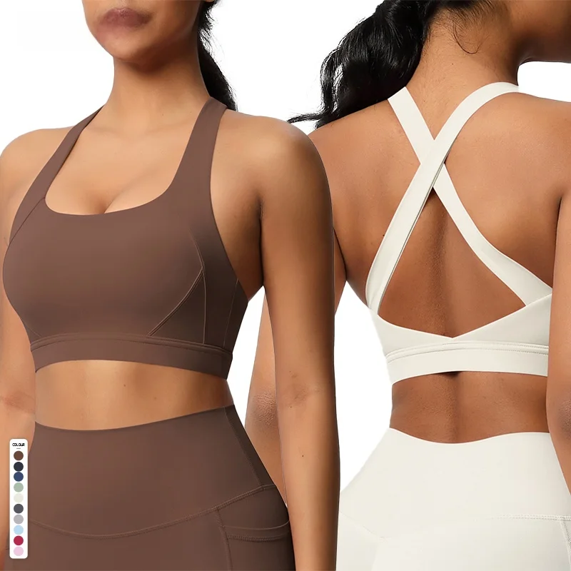 

Новая активная одежда на заказ с высокой поддержкой для бега в тренажерном зале, бюстгальтер для йоги, женские спортивные бюстгальтеры с крестообразной спинкой для женщин