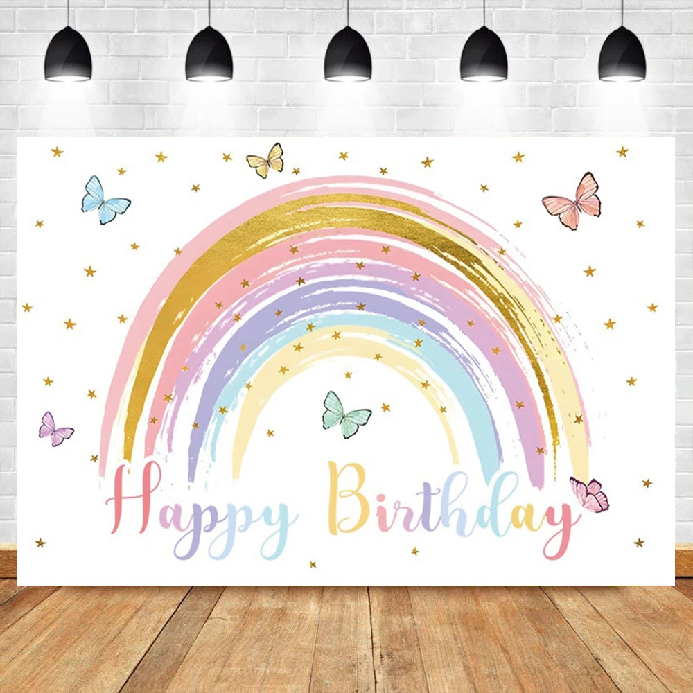 Boho Rainbow Theme Child One Birthday Party Photography Background Baby Shower Pink Pampas Grass Decor Cake Smash Photo Backdrop