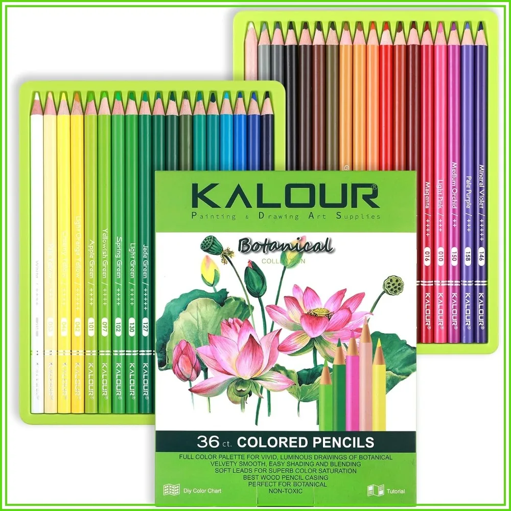 

36-Piece Green Botanical Colored Pencil Set, Pre-sharpened for Adults & Artists