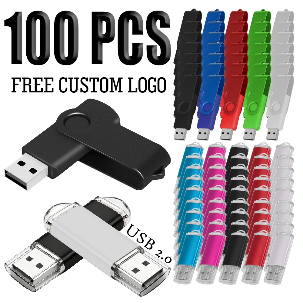 100Pcs/lot USB 2.0 Flash Drive 4GB 8GB Pen Drive 128MB Usb Sticks 2GB Pendrives 16GB Memory Flash 32GB 64GB U Disk Free Custom