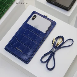 Hiram Beron Gift Mobile Phone Bag Purse with Lanyards Luxury Croco Pattern Case