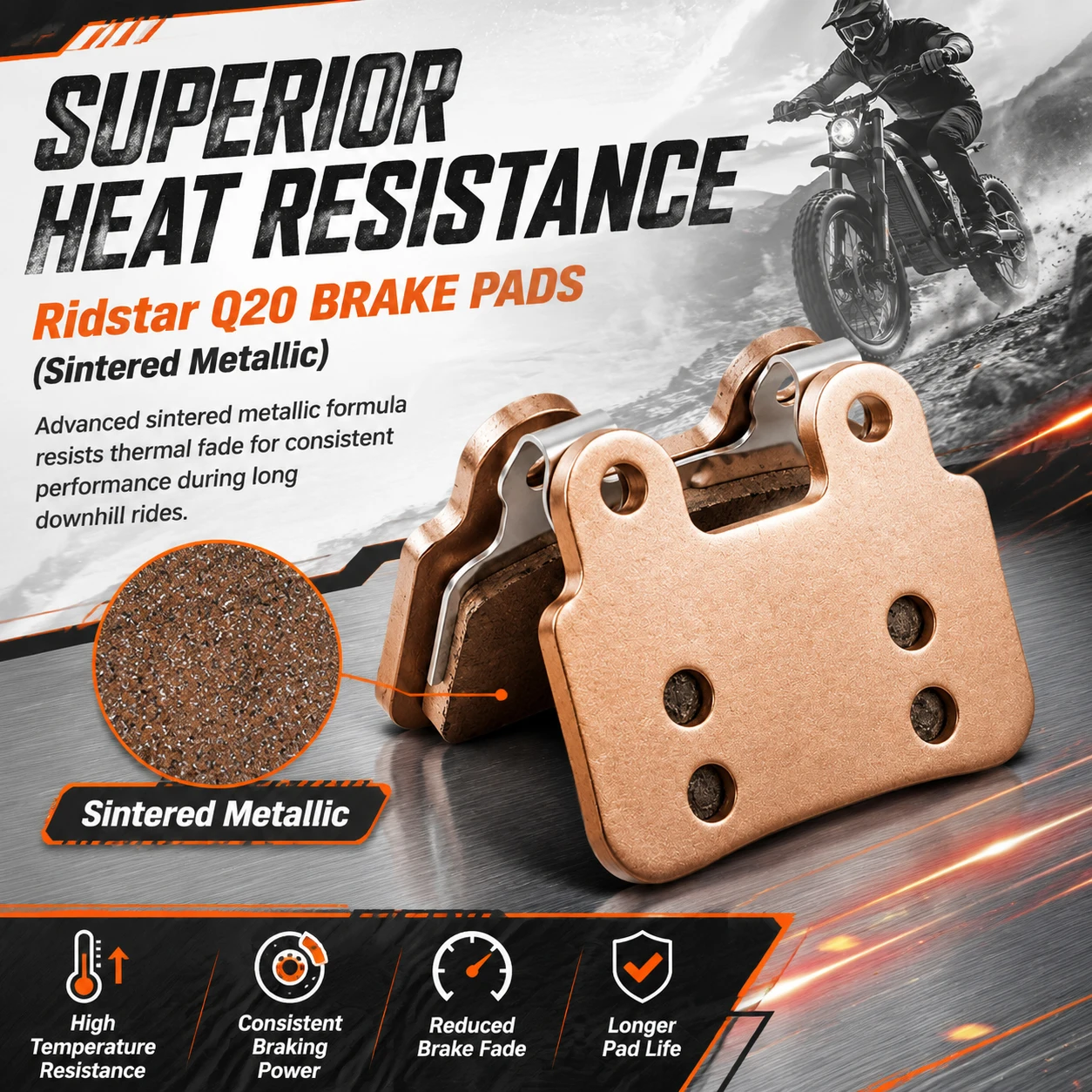

Ridstar Q20 Sintered Brake Pads Strong Bite Front Rear for YVY K20 Pro EKX X21 Bopzin Q8 Freego X2 KTET XD-KL.BS
