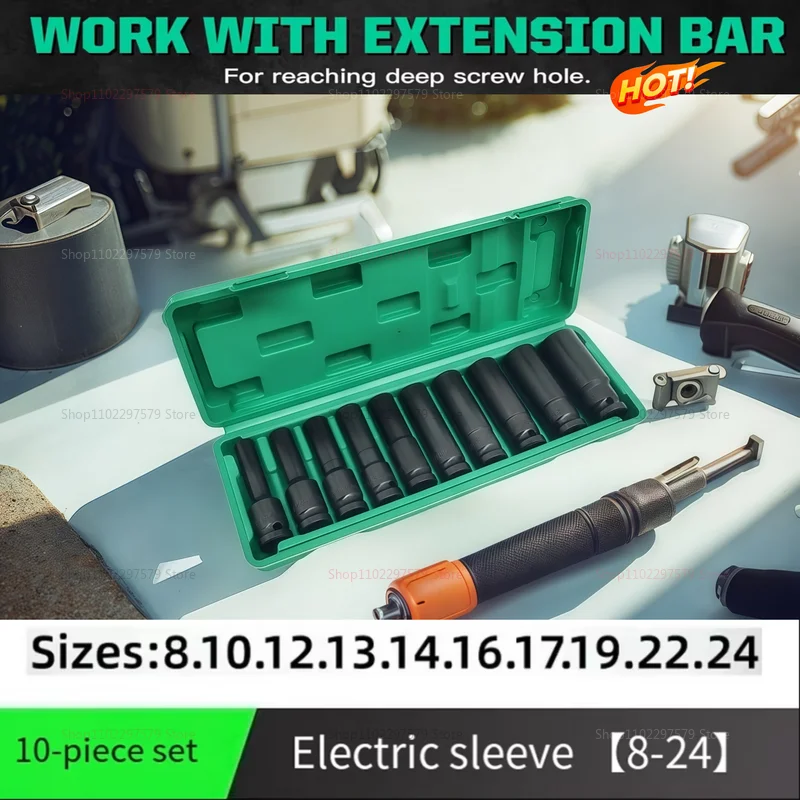 10-Piece Socket Wrench Set Universal Deep-Slot Pneumatic Maintenance Tool Wrench Kit for Automotive Equipment Mechanical Repairs