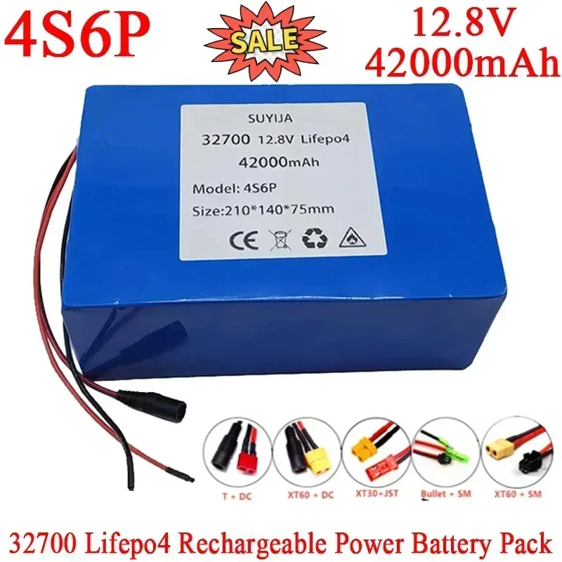 12.8V 42000Ah 32700 Lifepo4 battery pack 4S6P 42Ah backup battery built-in 40A balanced BMS 12V power supply + 14.6V 2A charger