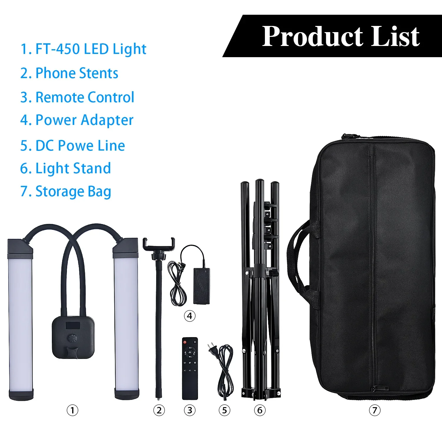 Portable Ring Light Kit,Double Arms LED Fill ,with Charging Port, Adjustable Tripod, Flexible Phone Holder