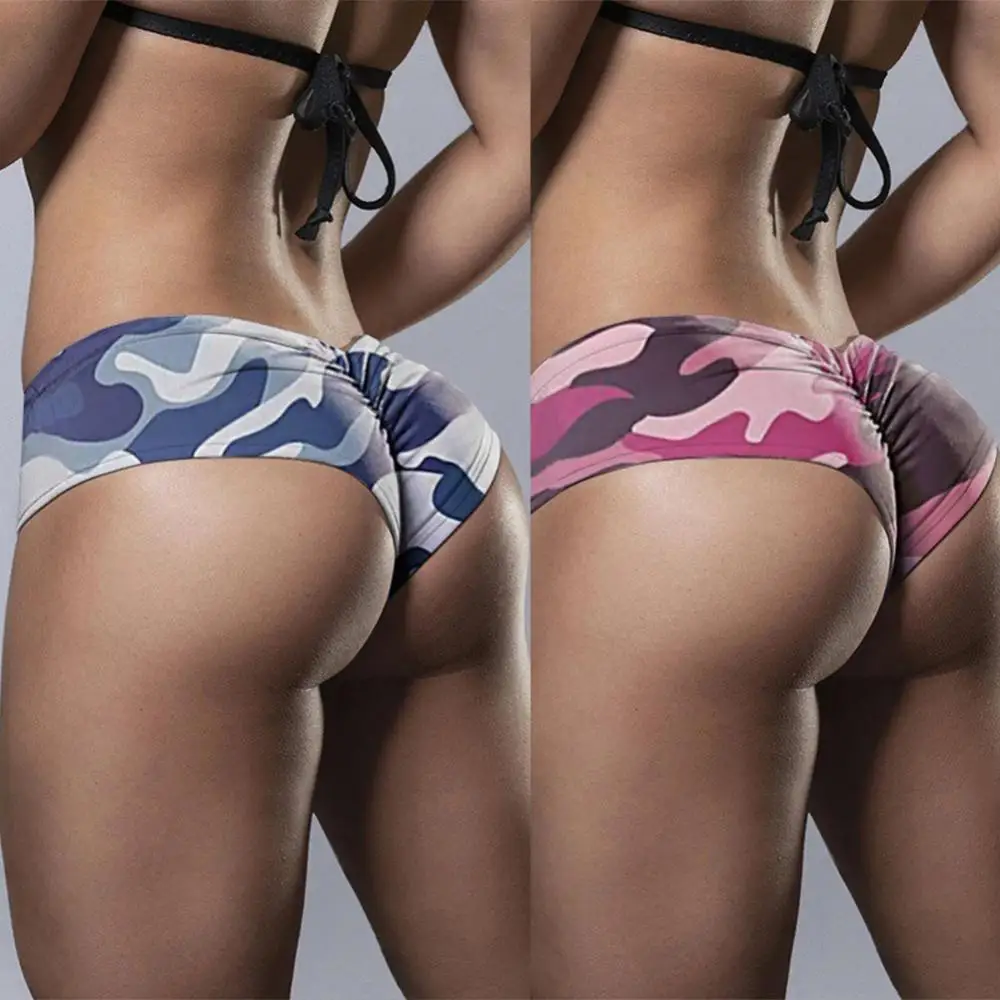 Camuflagem impressão calças elegantes, Micro vestido, Calças de segurança, Shorts esportivos, Ruched Butt