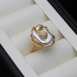 Anillos de perlas grandes barrocas naturales de agua dulce para mujer, hermosos anillos de boda chapados en oro de 18k, tamaño ajustable