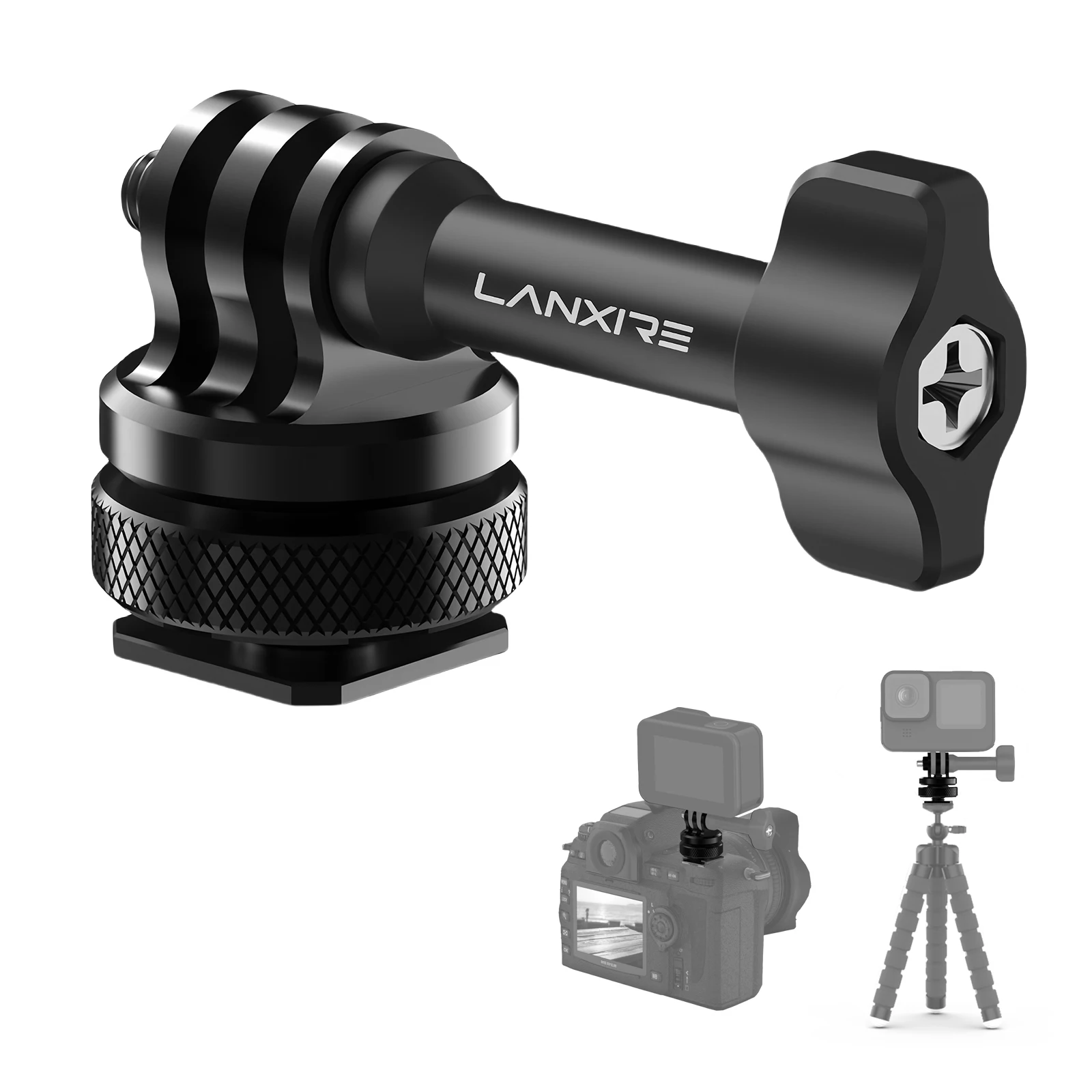 

Lanxire Cold Shoe Adapter for GoPro/DJI/Insta360, 1/4" Metal Mount with 180° Tilt, Mini Tripod & Selfie Stick Camera Accessories