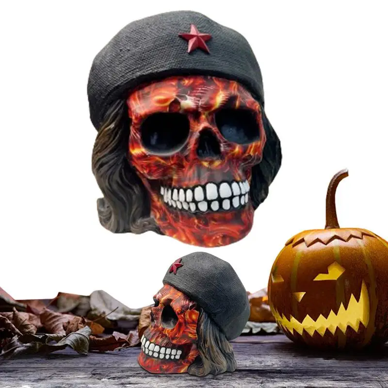 

Skulls Halloween Decor Funny Colorful Painting Halloween Decor Spooky Skull Sculpture Realistic Unique Horror Craft Decor Table