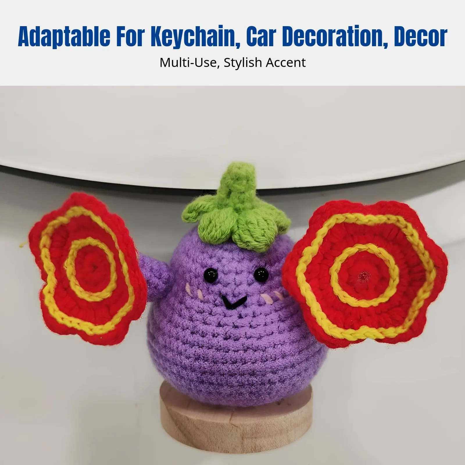 

Брелок ручной работы из вязаной пряжи в форме баклажана, готовое изделие из лавандовой пряжи, вращающийся аксессуар для автомобиля/салфетки